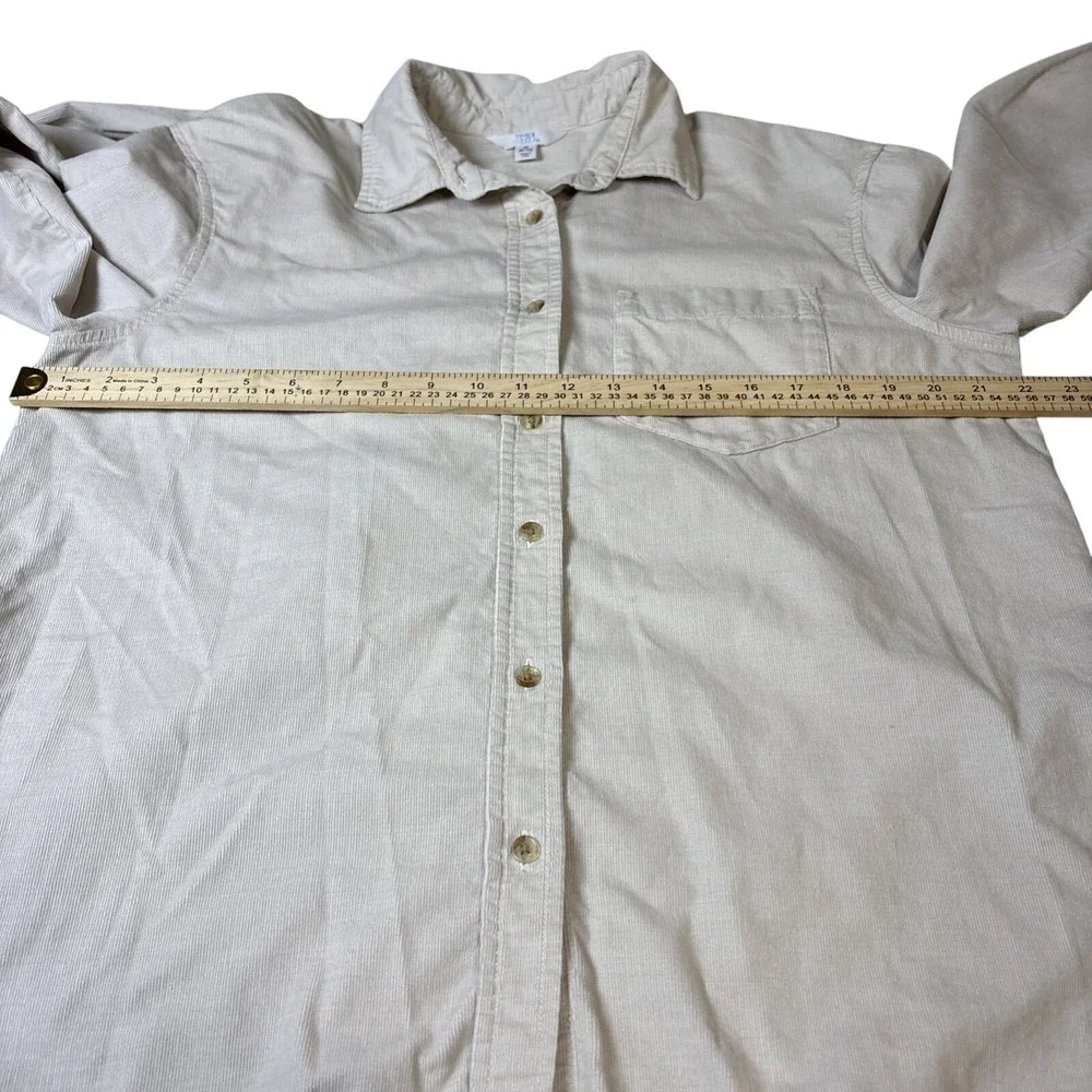Time‎ and Tru Womens Beige Corduroy Button Down Shirt Long Sleeve Size M 8-10